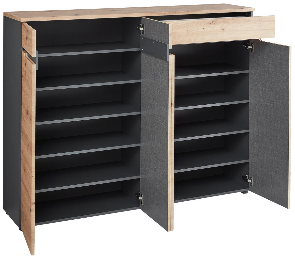 SCHUHSCHRANK 160/124/38 cm  - Schwarz/Graphitfarben, Design, Holzwerkstoff/Kunststoff (160/124/38cm) - Voleo