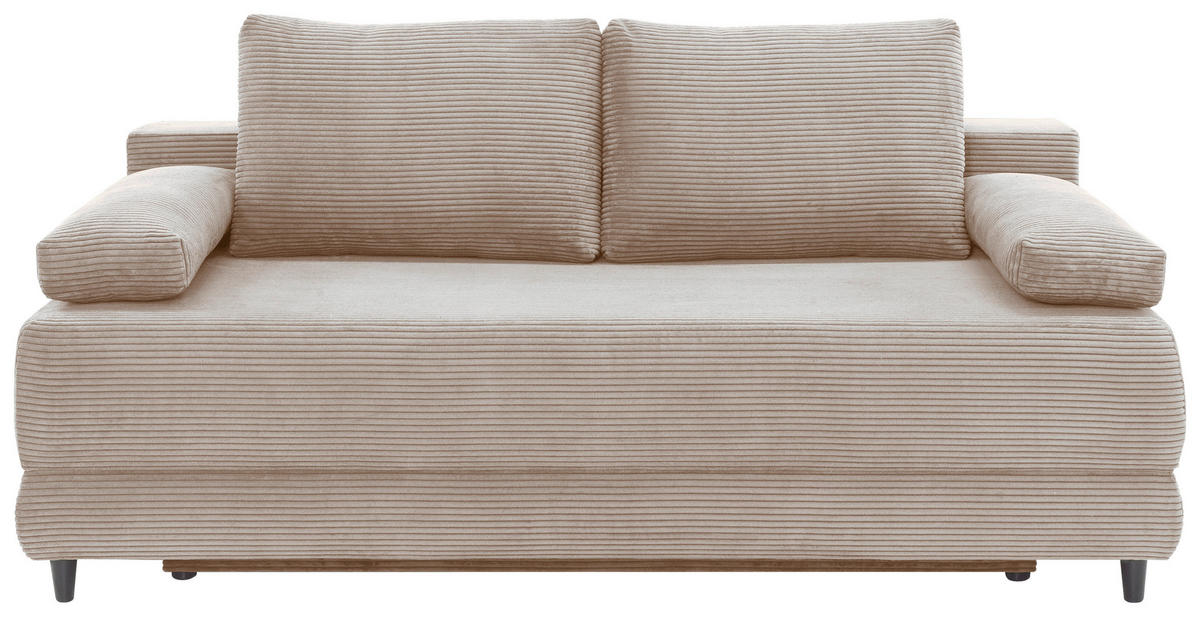 SCHLAFSOFA  mit Liegefunktion, Schlafen auf Sitzhöhe, Rücken echt Cord Taupe  - Taupe/Schwarz, KONVENTIONELL, Holz/Textil (196/96/103cm) - Carryhome
