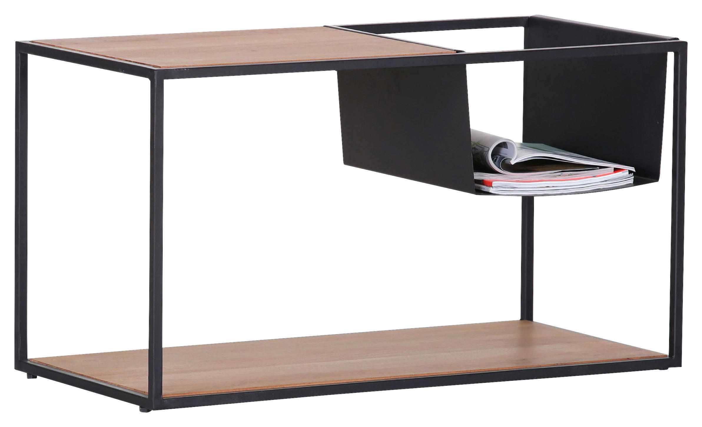 COUCHTISCH Akazie massiv 85/40/46 cm rechteckig Schwarz, Akaziefarben  - Schwarz/Akaziefarben, Design, Holz/Metall (85/40/46cm)