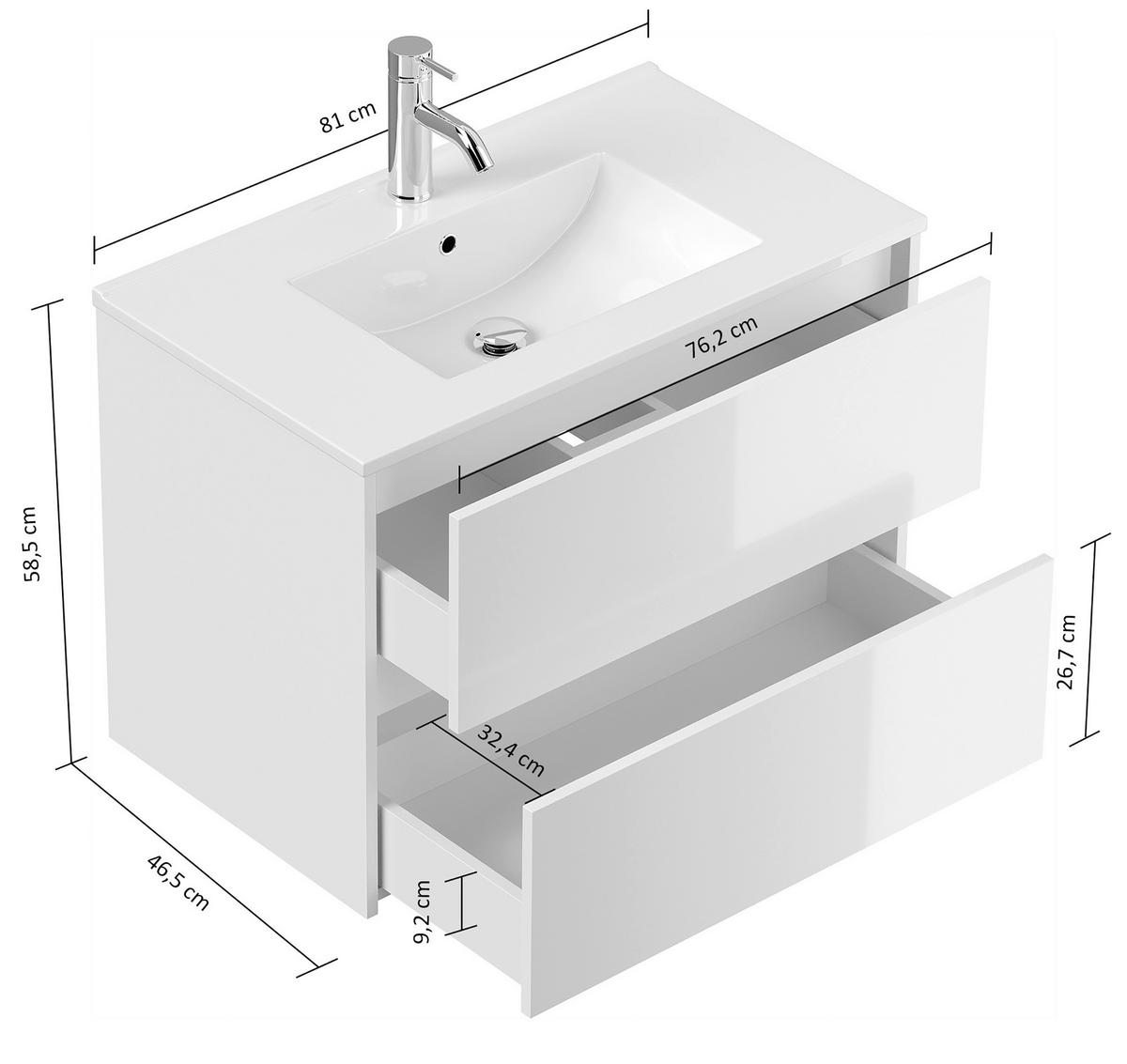 BADEZIMMER 3-teilig  in 80 cm  - Graphitfarben/Weiß, Basics, Keramik/Holzwerkstoff (80cm) - MID.YOU