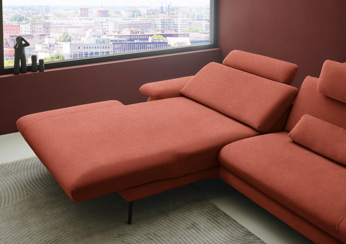 ECKSOFA Chenille, Flachgewebe Terracotta  - Terracotta/Schwarz, Design, Textil/Metall (180/284cm) - Dieter Knoll