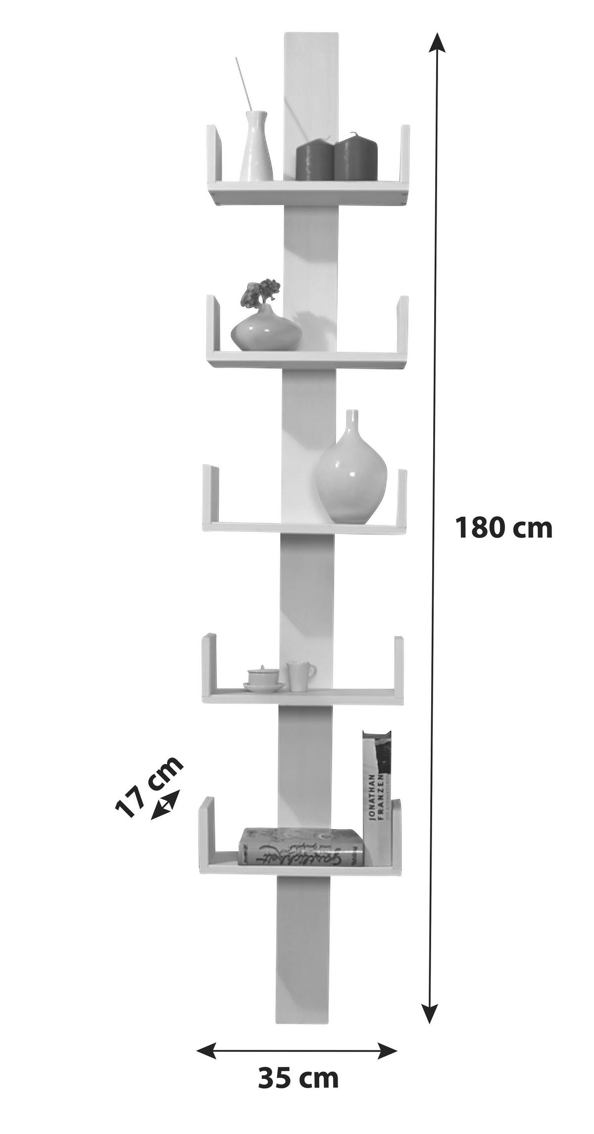 NÁSTĚNNÝ REGÁL, buk, bílá, 35/180/17 cm - bílá, Moderní, dřevo (35/180/17cm) - MID.YOU