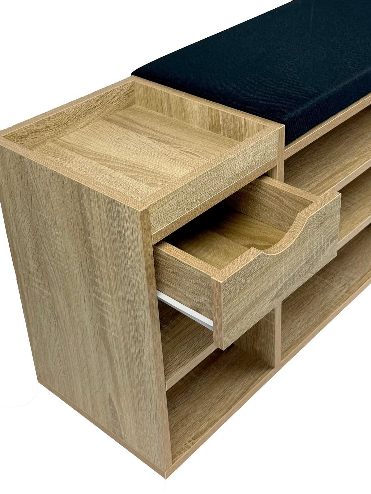 SCHUHBANK 100/45/30 cm  - Schwarz/Sonoma Eiche, Design, Holzwerkstoff/Textil (100/45/30cm) - Livetastic