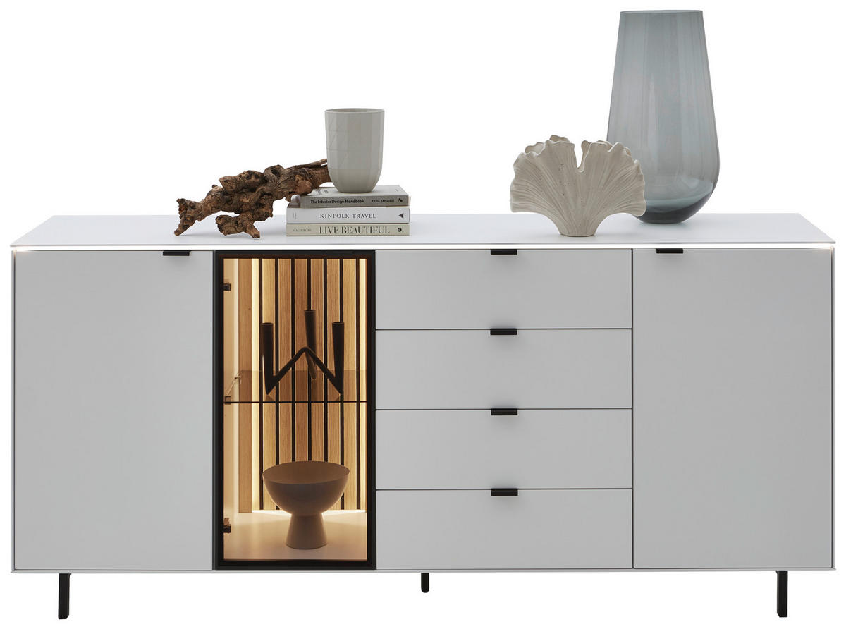 SIDEBOARD  186/82,8/46 cm 4 Schublade(n)  - Schwarz/Weiß, Design, Glas/Holzwerkstoff (186/82,8/46cm) - Dieter Knoll