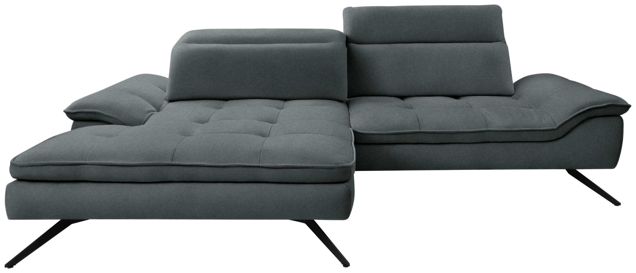 ECKSOFA in Webstoff Dunkelgrau  179-202/288 cm  - Dunkelgrau/Schwarz, Design, Textil/Metall (179-202/288cm) - Stylife
