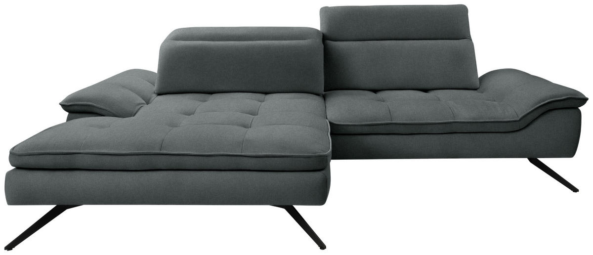 ECKSOFA in Webstoff Dunkelgrau  179-202/288 cm  - Dunkelgrau/Schwarz, Design, Textil/Metall (179-202/288cm) - Stylife
