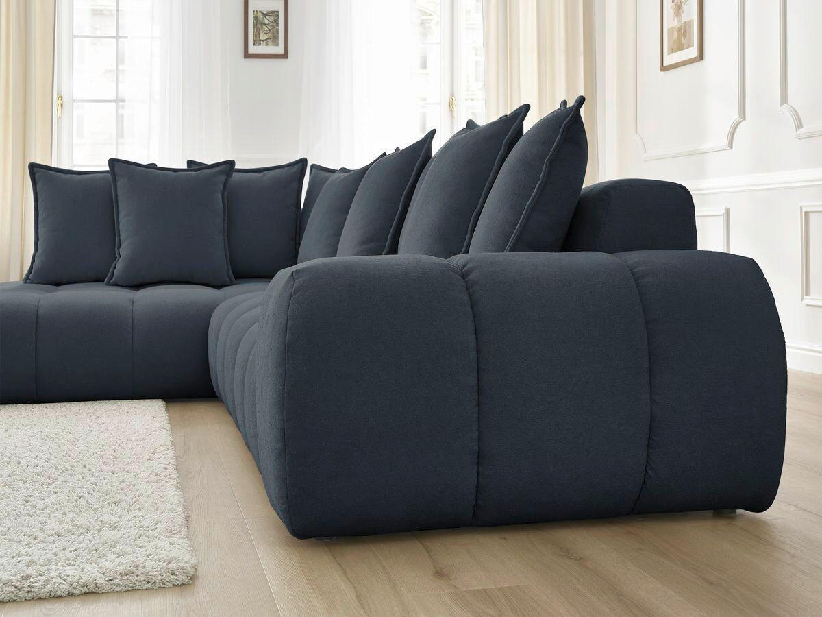 ECKSOFA Ottomane links  EVEREST Dunkelblau Struktur  - Schwarz/Dunkelblau, MODERN, Kunststoff/Textil (352/210cm)