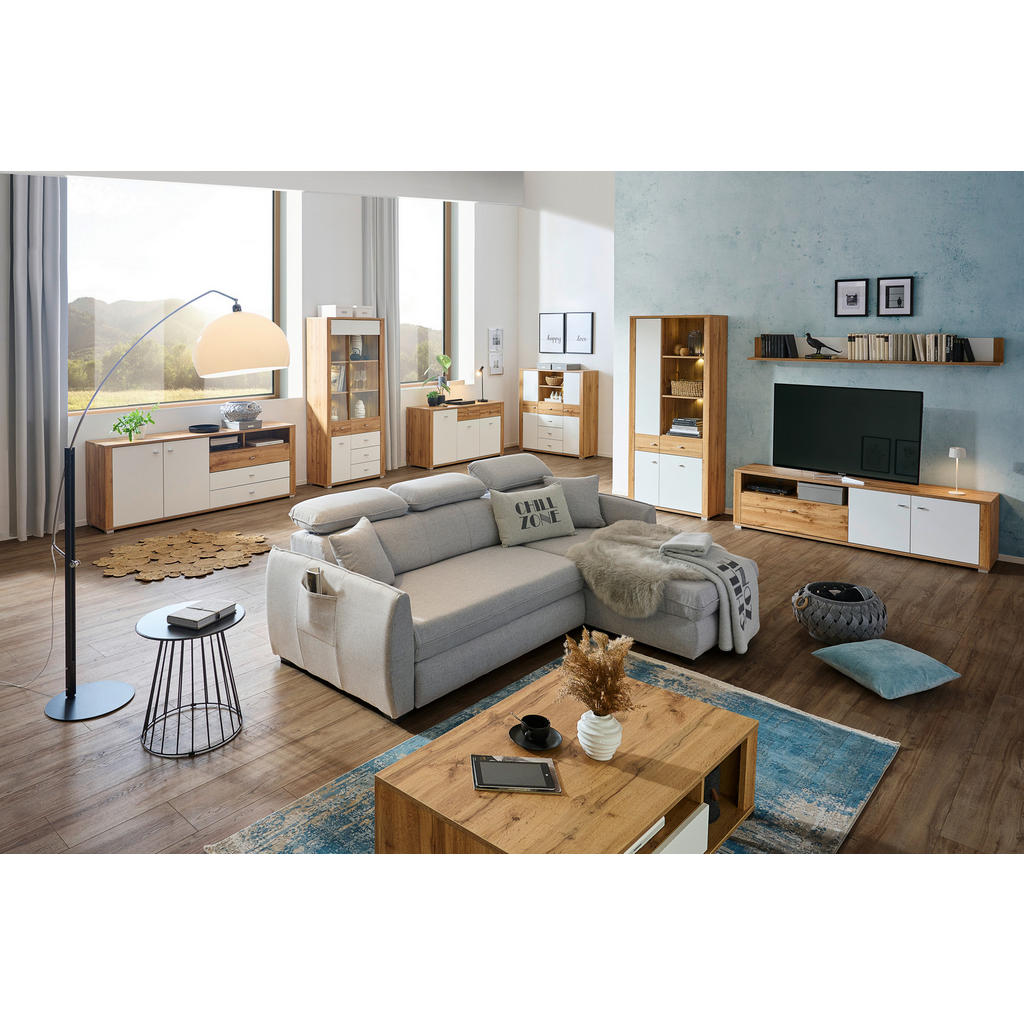Thumbnail - Ti'me Highboard, Weiß, Eiche, Metall, 5 Fächer, 4 Schubladen, 114x123x38 cm, Beimöbel erhältlich, stehend, Wohnzimmer, K...