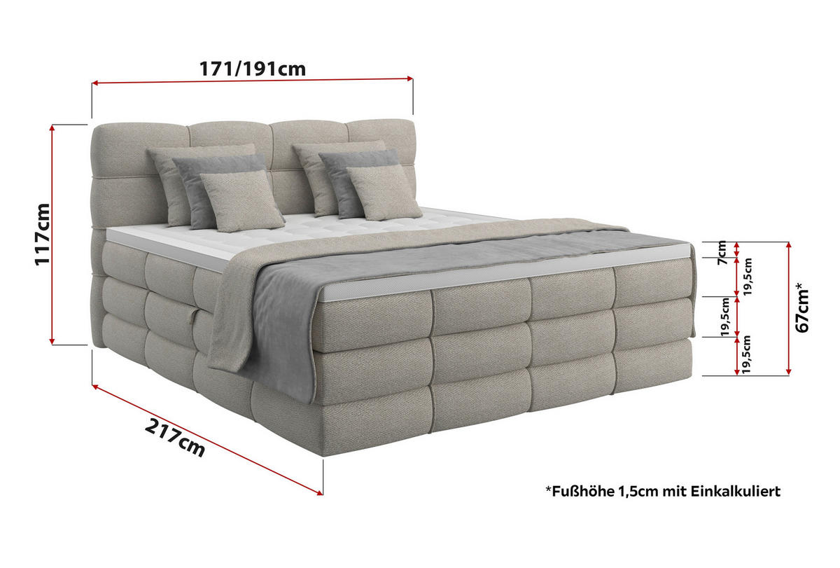 BOXSPRINGBETT 180/200 cm,  in Dunkelgrau, gepolstertes Kopfteil, Bettkasten, Topper, Matratzen, H3 + H3 = fest  - Dunkelgrau/Schwarz, Design, Kunststoff/Textil (180/200cm) - Chameo