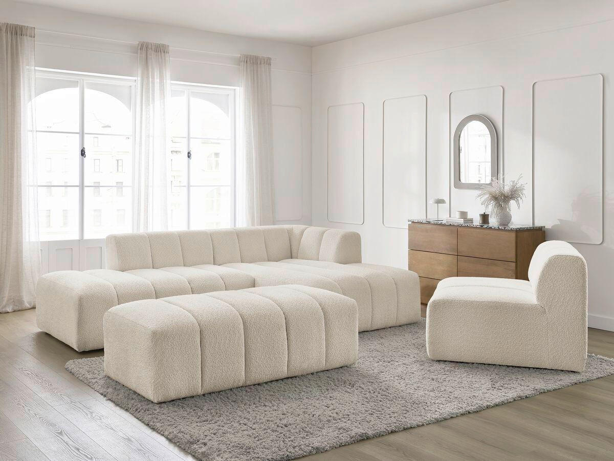 ECKSOFA Ottomane rechts  ANNECY Beige Bouclé  - Beige/Schwarz, MODERN, Kunststoff/Textil (262/170cm)