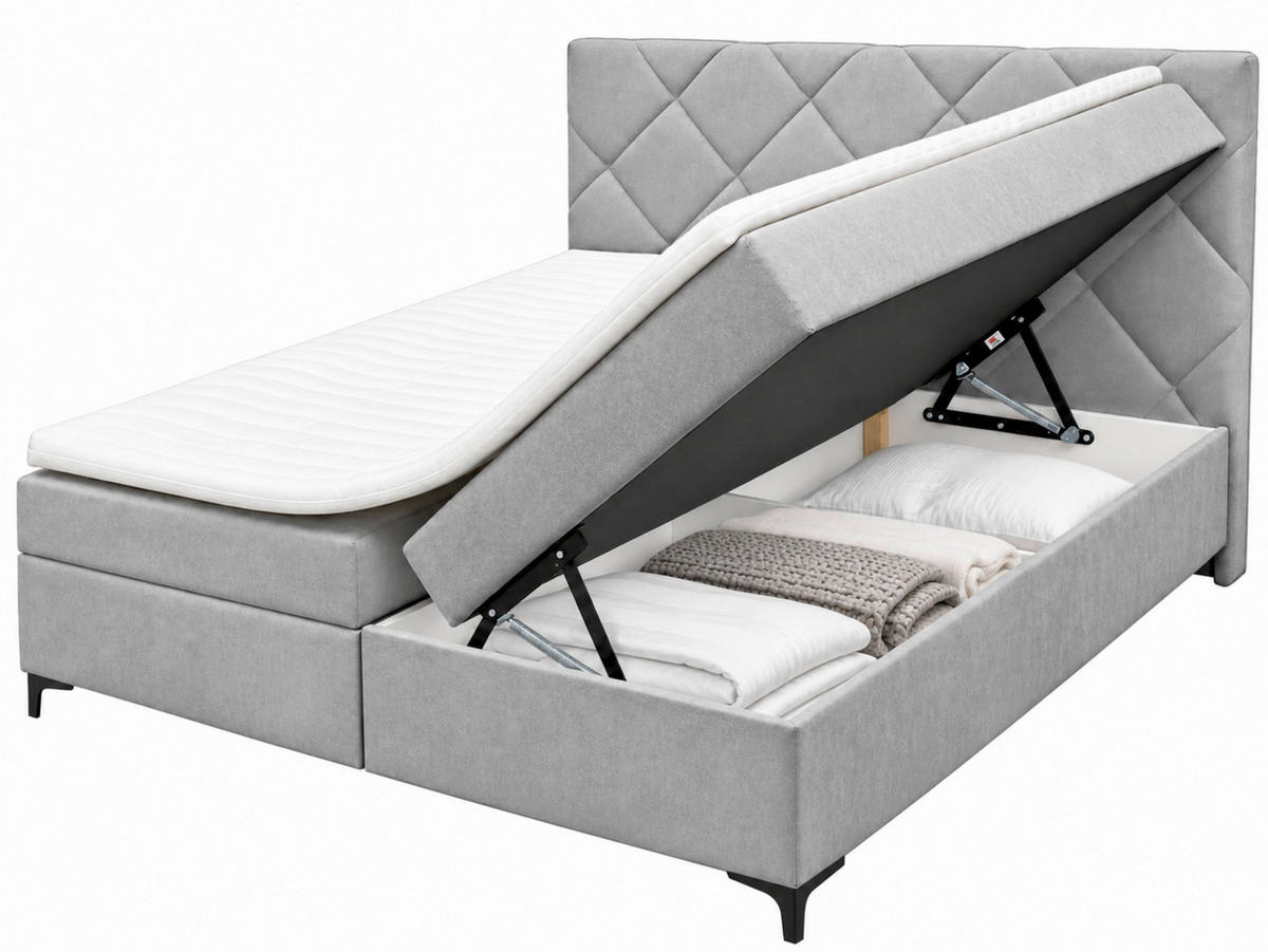 BOXBETT 180/200 cm,  in Grau, Bettkasten, Topper, H3 + H3 = fest  - Schwarz/Grau, MODERN, Holz/Textil (180/200cm) - MID.YOU