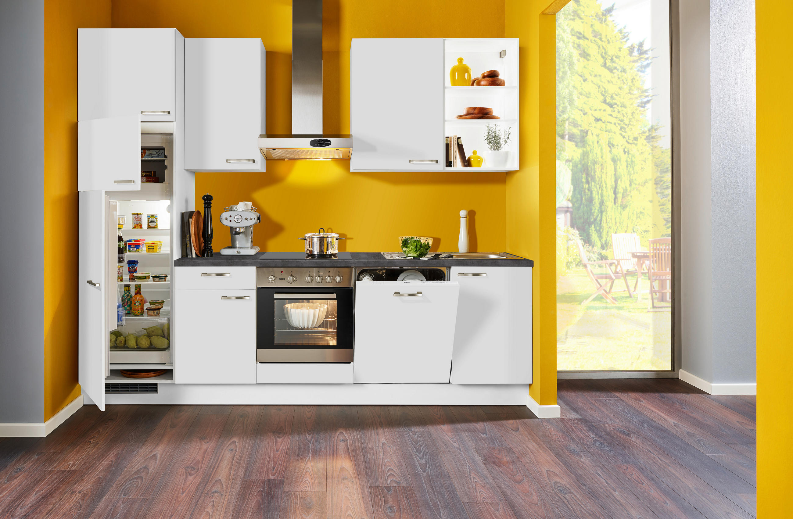 KÜCHENBLOCK 280 cm   in Hellgrau, Dunkelgrau  - Edelstahlfarben/Dunkelgrau, KONVENTIONELL, Holzwerkstoff/Metall (280cm) - Xora