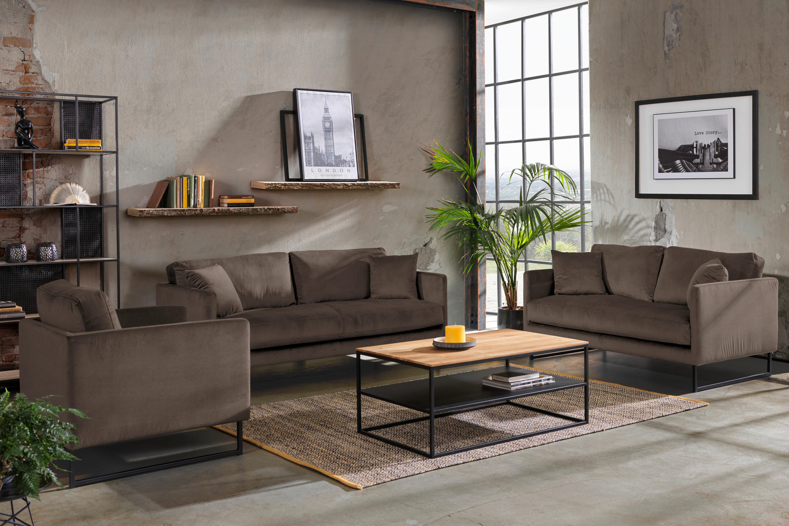 2-SITZER-SOFA Samt Braun  - Schwarz/Braun, Design, Textil/Metall (150/78/84cm) - Carryhome