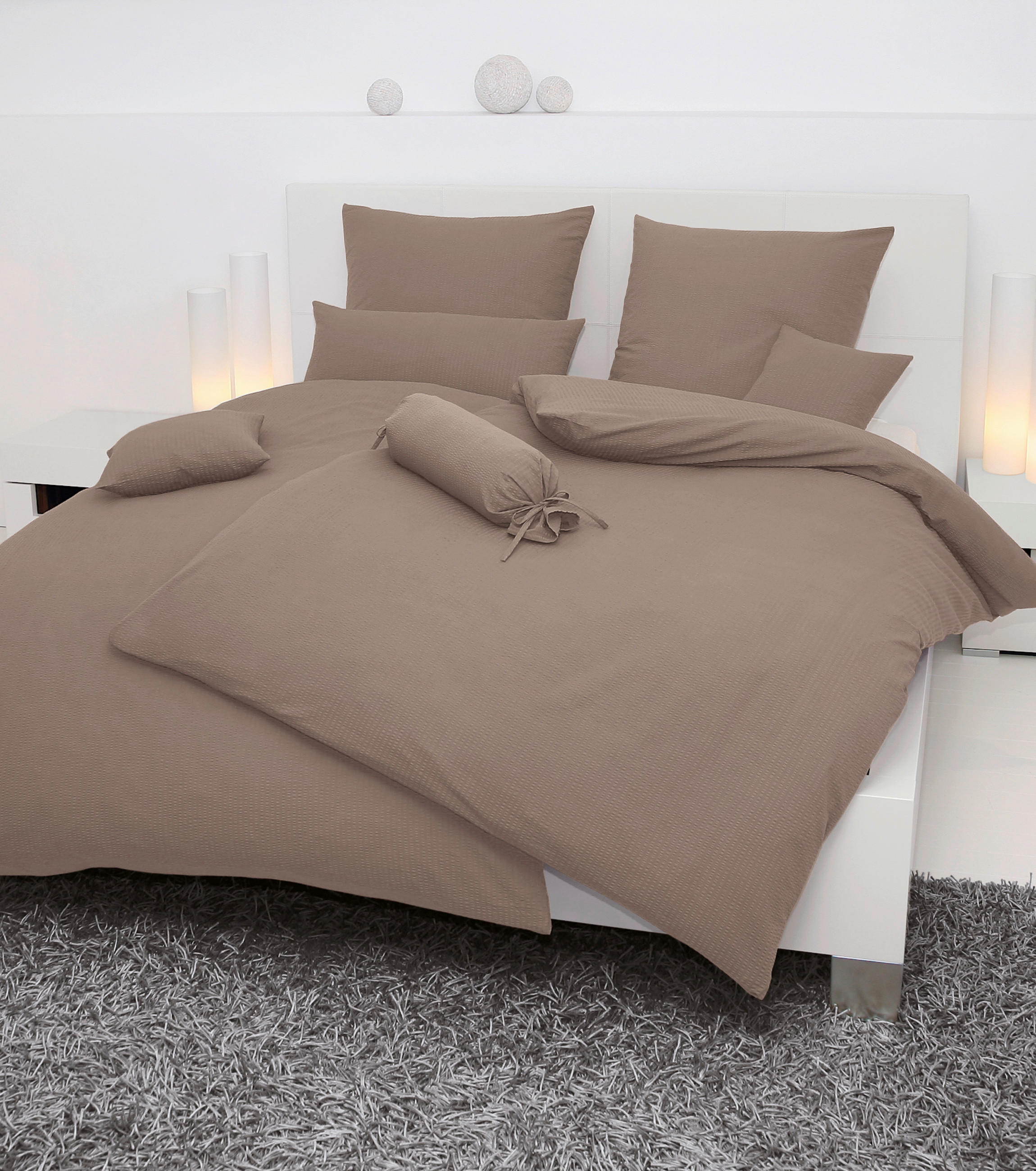 BETTWÄSCHE Seersucker 155/200 cm  - Beige/Braun, Basics, Textil (155/200cm) - Janine