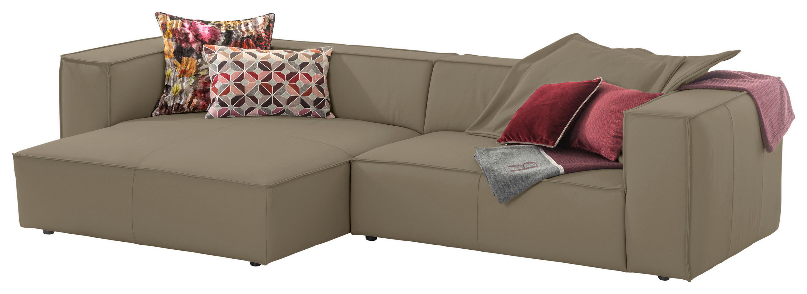ECKSOFA around the block Braun, Grau Echtleder Rückenkissen, Rücken echt  - Schwarz/Braun, MODERN, Leder/Kunststoff (164/300cm) - Chilliano