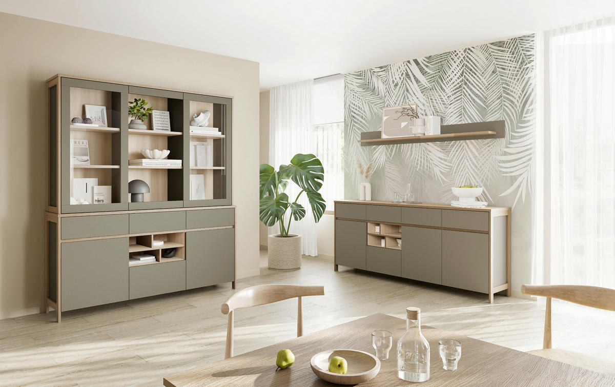 WOHNWAND 2-teilig  in Eukalyptusholzfarben   - Eukalyptusholzfarben/Eichefarben, Design, Holzwerkstoff - MID.YOU