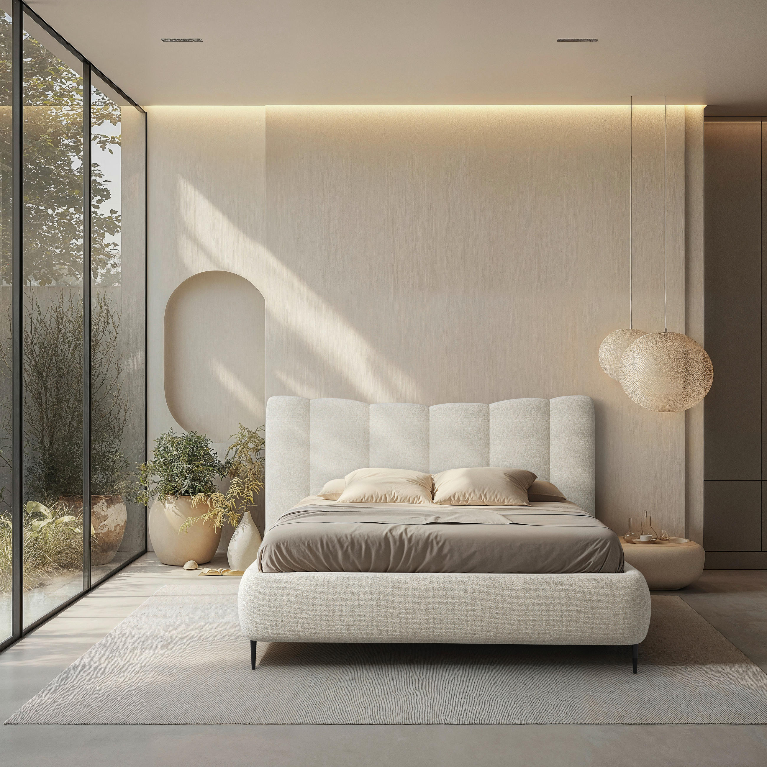 POLSTERBETT gepolstertes Kopfteil, Bettkasten, Lattenroste 140/200 cm  in Creme  - Creme, MODERN, Holz/Textil (140/200cm) - MID.YOU