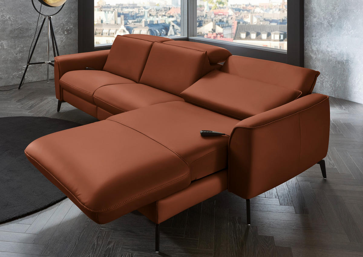 ECKSOFA in Echtleder Cognac  - Cognac/Schwarz, Natur, Leder/Metall (281/168cm) - Valdera