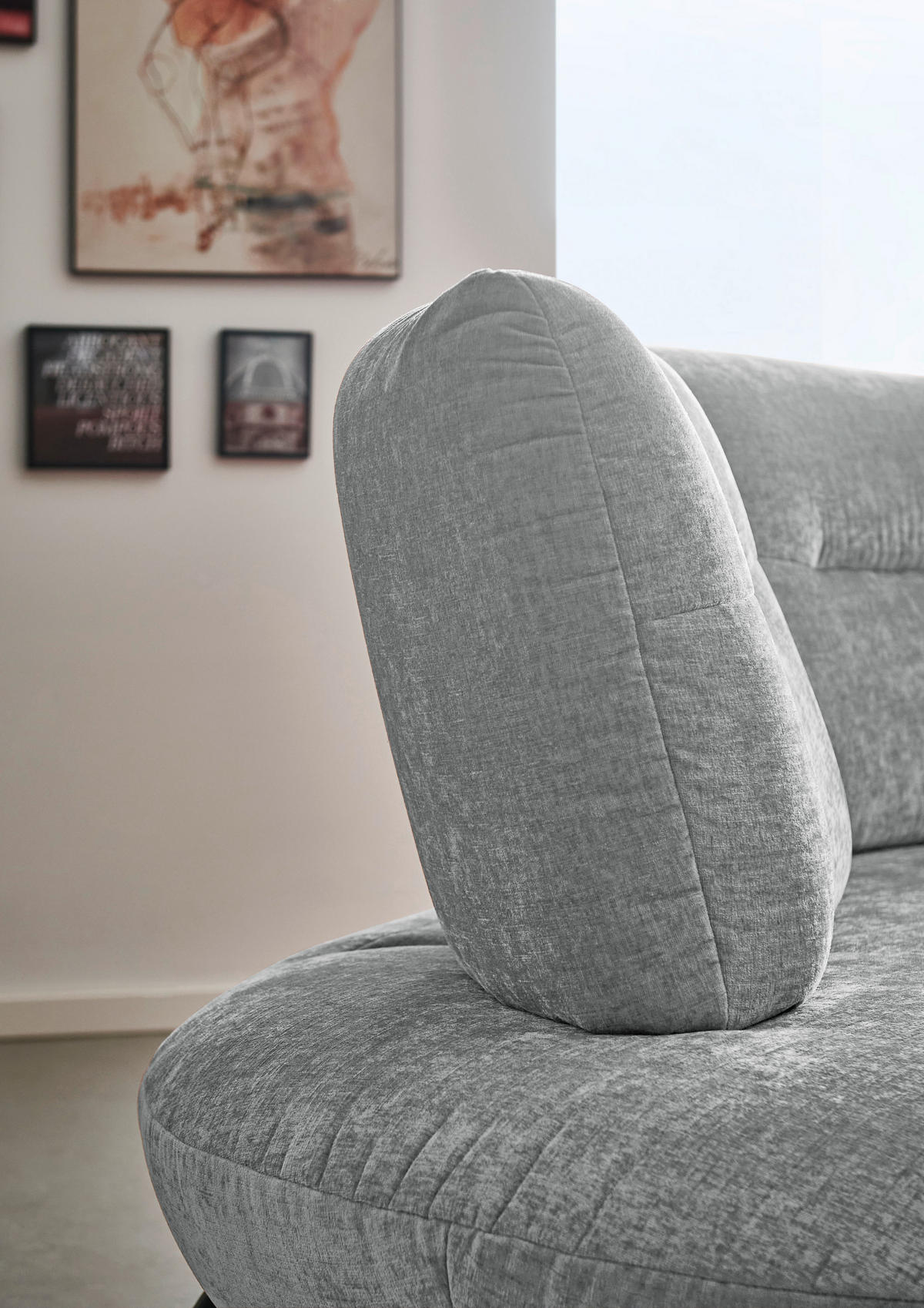 BIGSOFA Flachgewebe Hellgrau  - Hellgrau/Schwarz, Design, Textil/Metall (456/93/138cm) - Moderano