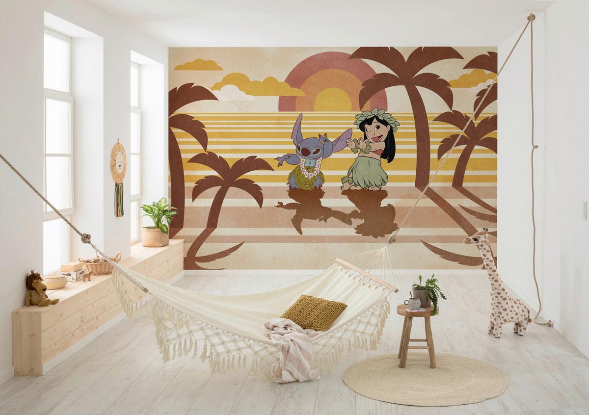 FOTOTAPETE LILO AND STITCH HULA HARMONY  - Gelb, Design, Textil (350/250cm) - Disney