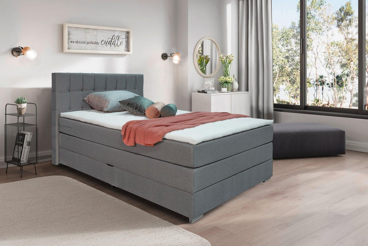 POSTELJA BOXSPRING   x  , les, tekstil, leseni material siva  - siva, Moderno, umetna masa/tekstil (140/200cm) - Hom`in