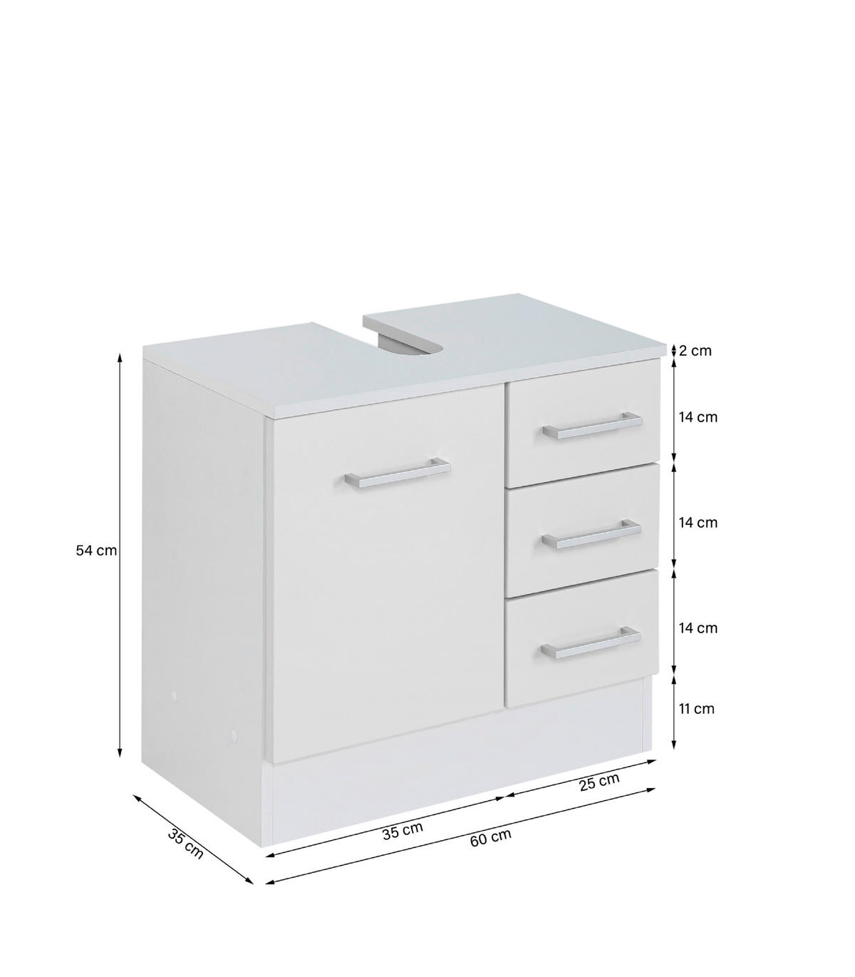 WASCHBECKENUNTERSCHRANK 60/56/35 cm  - Chromfarben/Weiss, Modern, Holzwerkstoff/Metall (60/56/35cm) - Held