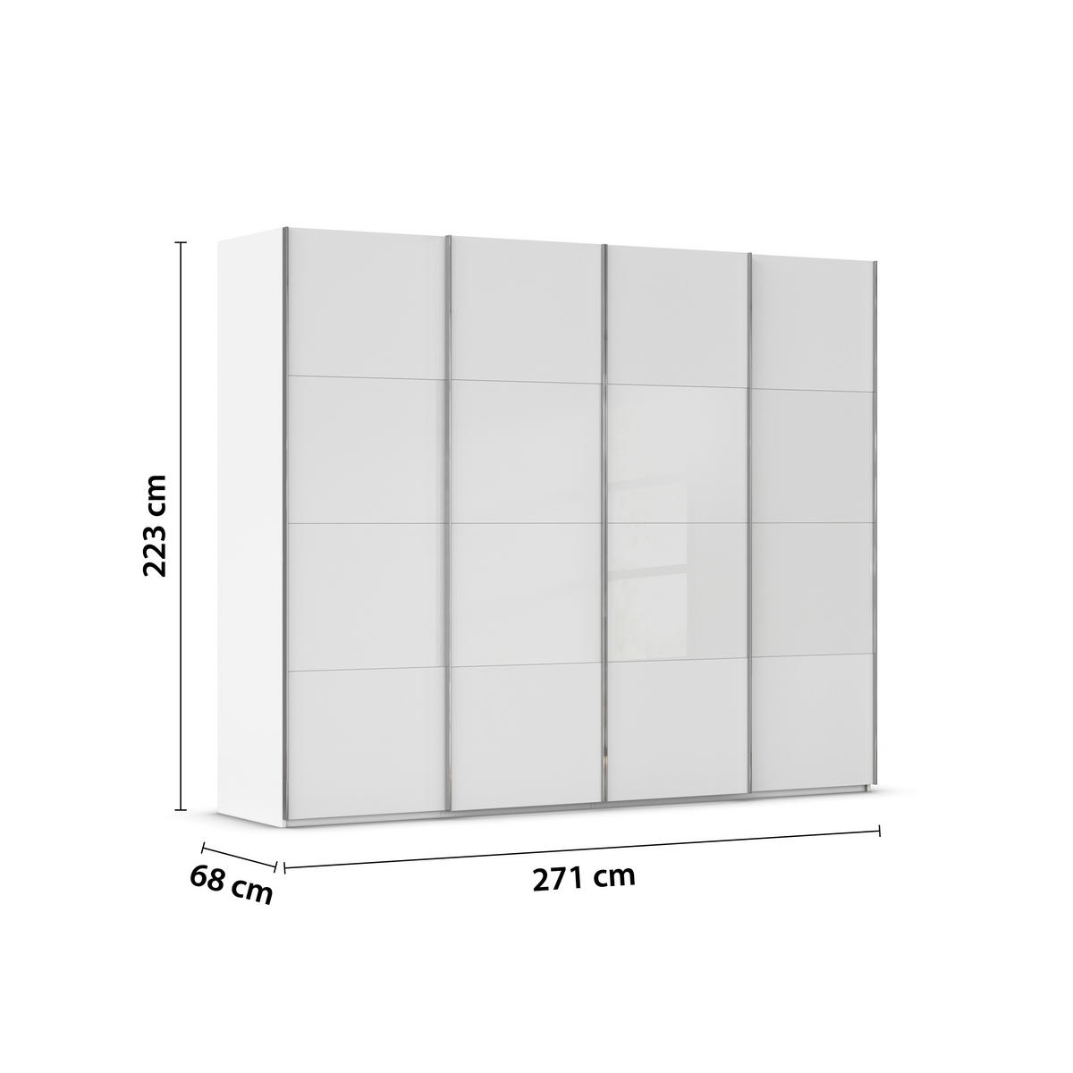 SCHWEBETÜRENSCHRANK 271/223/68 cm 4-türig Weiß  - Chromfarben/Weiß, KONVENTIONELL, Glas/Holzwerkstoff (271/223/68cm) - Novel