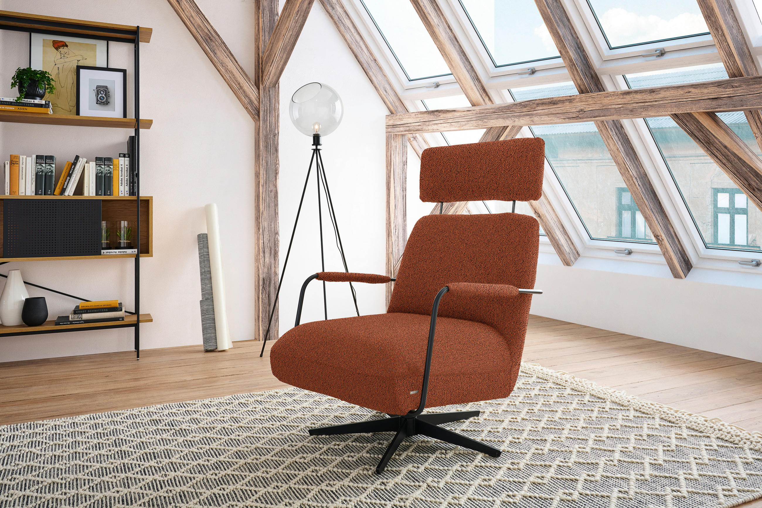 SESSEL in Flachgewebe, Bouclé Rostfarben  - Rostfarben/Schwarz, Design, Textil/Metall (71/103/91cm) - Koinor