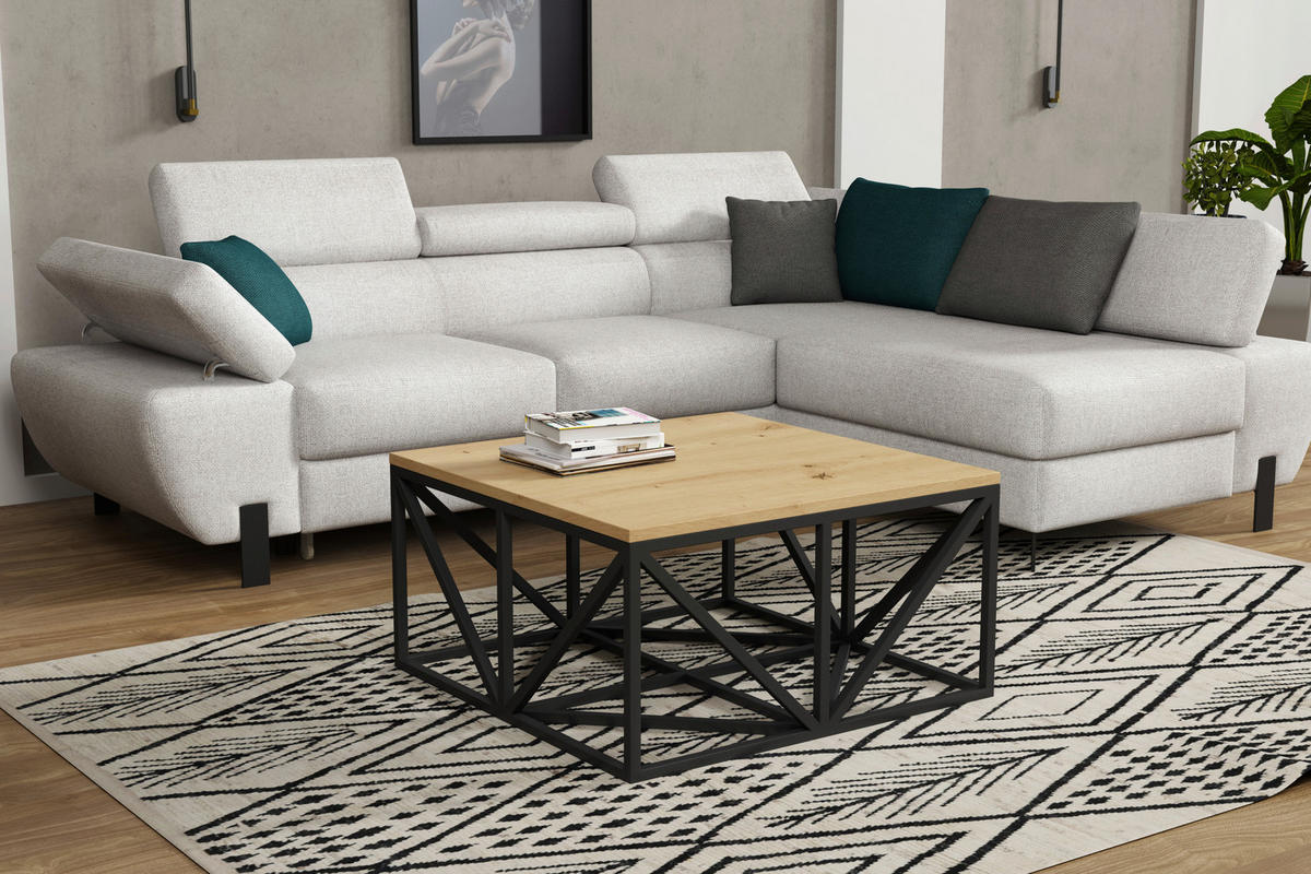 SOFFBORD i metall, trämaterial 80/80/42 cm  - svart/ek Artisan, Design, metall/trämaterial (80/80/42cm) - Stylife