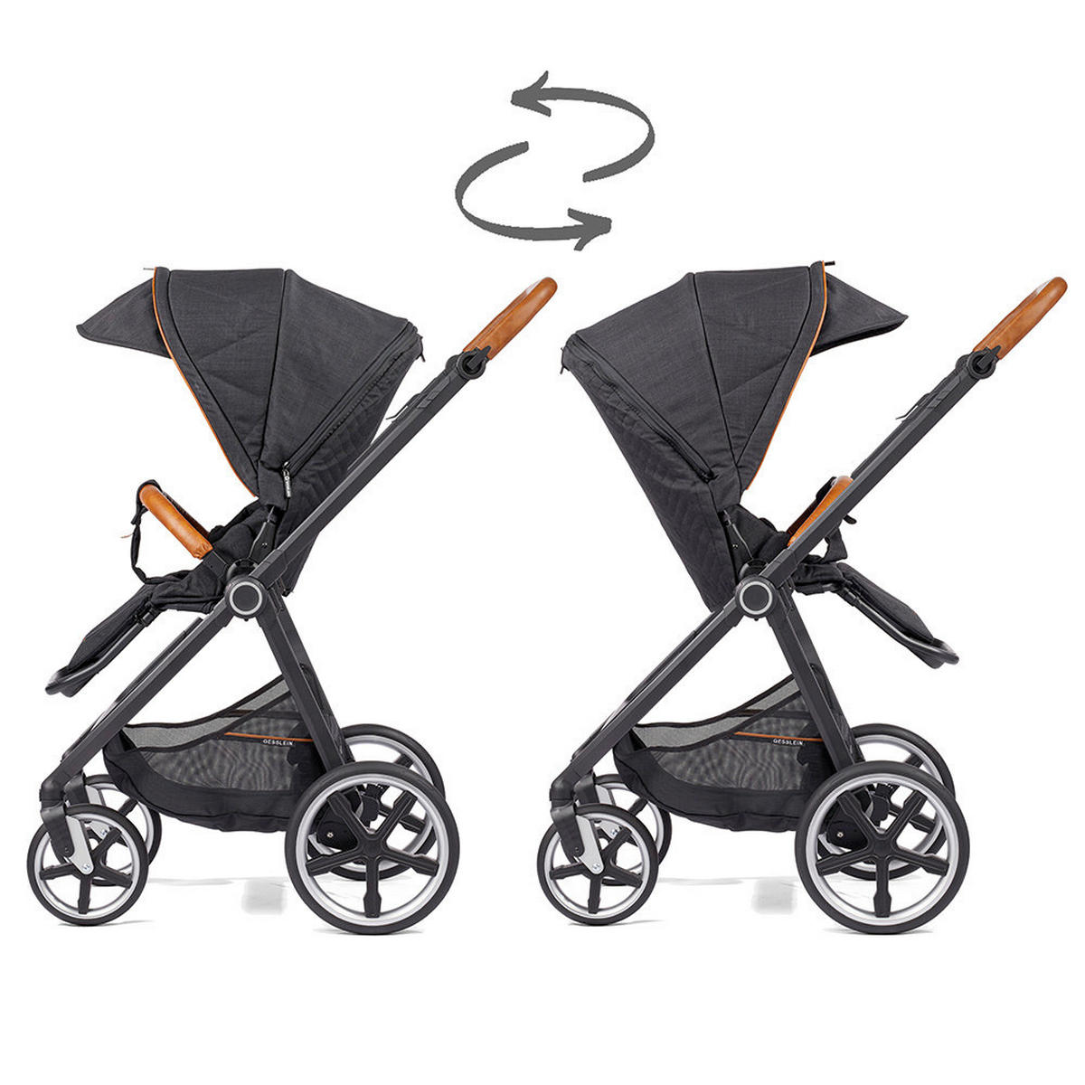 KINDERWAGENSET  Fusion Panorama Lyx Set inkl. Wickeltasche  Schwarz  - Schwarz, Basics, Metall (57/129/100cm) - Gesslein