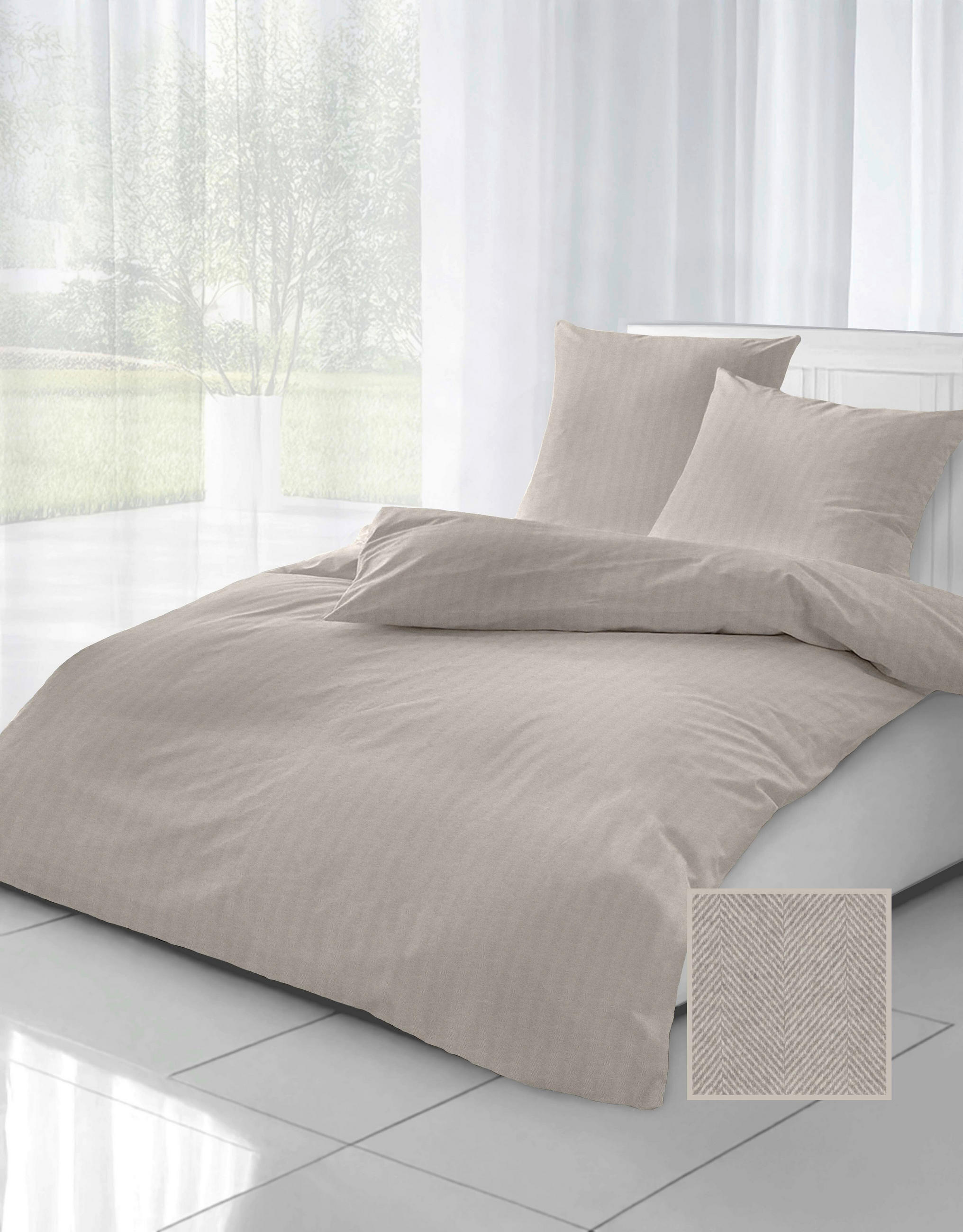 BETTWÄSCHESET Flanell 160/210 cm  50 cm/70 cm  - Beige, Basics, Textil (160/210cm) - Ambiente