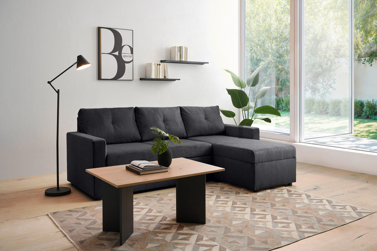 ECKSOFA Anthrazit Cord  - Anthrazit/Schwarz, KONVENTIONELL, Kunststoff/Textil (218/155cm) - Ti'me