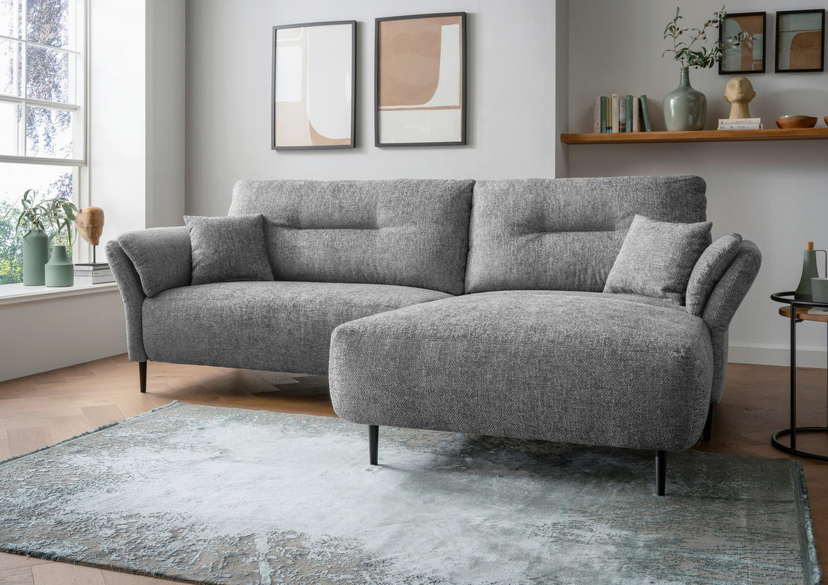 ECKSOFA in Struktur Grau  - Schwarz/Grau, Modern, Holz/Textil (269/172cm) - MID.YOU