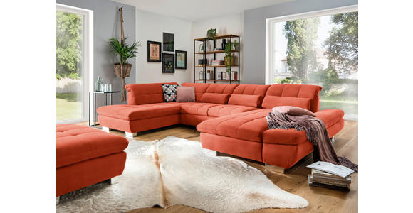 WOHNLANDSCHAFT  in Mikrofaser Orange  - Chromfarben/Orange, Design, Kunststoff/Textil (211/350/204cm) - Xora