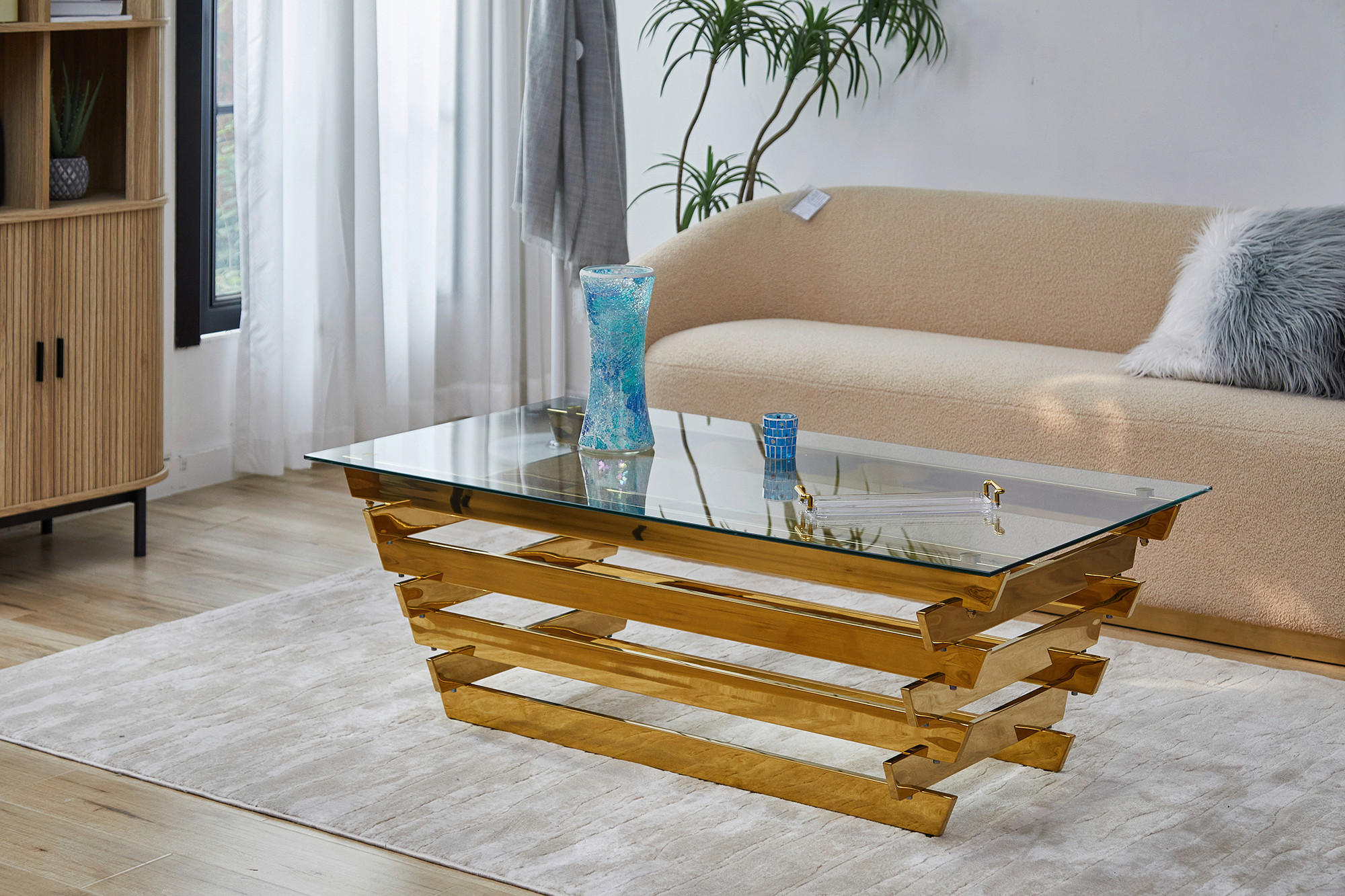 COUCHTISCH Sicherheitsglas, Klarglas 130/70/45 cm rechteckig Klar, Goldfarben  - Klar/Goldfarben, Design, Glas/Metall (130/70/45cm) - Livetastic
