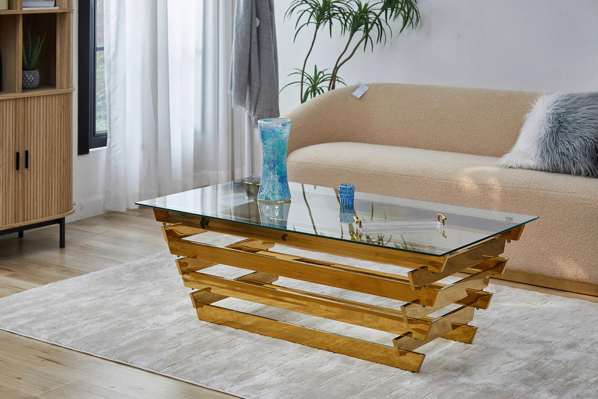 COUCHTISCH in Glas 130/70/45 cm  - Klar/Goldfarben, Design, Glas/Metall (130/70/45cm) - Livetastic