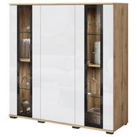 HIGHBOARD Caro  in 120/121,9/39,5 cm  - Weiß Hochglanz/Eiche Wotan, Design, Glas/Holzwerkstoff (120/121,9/39,5cm) - P & B