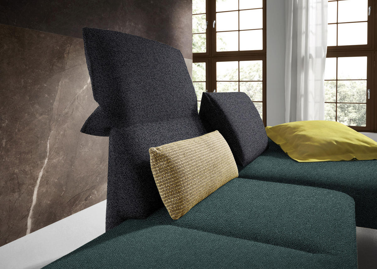 ECKSOFA in Flachgewebe Blau, Schwarz  240/132 cm  - Chromfarben/Blau, Design, Holz/Textil (240/132cm) - Koinor