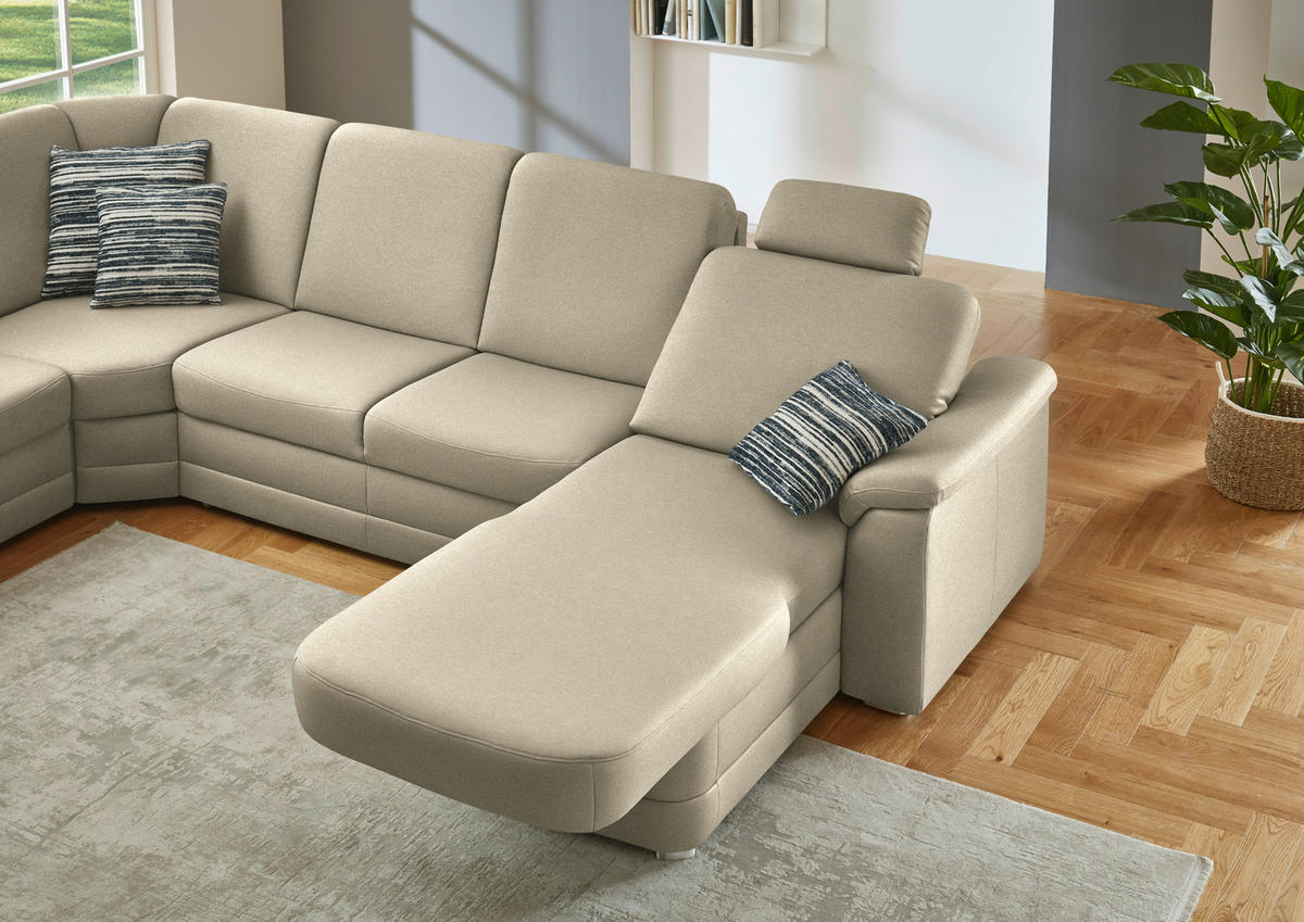 WOHNLANDSCHAFT  in Chenille Sandfarben  - Sandfarben/Alufarben, KONVENTIONELL, Holz/Textil (235/329/160cm) - Beldomo Comfort