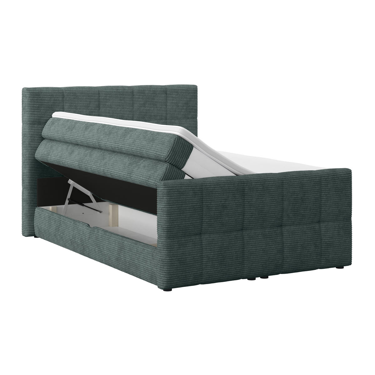 BOXSPRINGBETT 140/200 cm,  in Blaugrau, gepolstertes Kopfteil, Bettkasten, Topper, Matratzen, H2 + H2 = mittel  - Blaugrau, KONVENTIONELL, Holz/Holzwerkstoff (140/200cm)