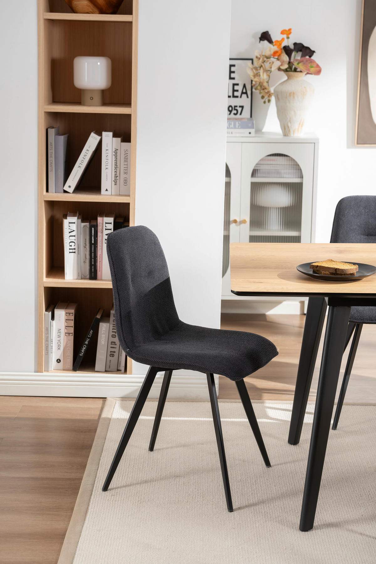 TISCHGRUPPE Holz, Metall, Textil, Holzwerkstoff Schwarz, Eichefarben  - Eichefarben/Schwarz, Basics, Holz/Holzwerkstoff (46/160-200/89/76/55/90cm) - Livetastic