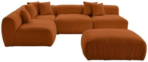 ECKSOFA inkl. Hocker in Flachgewebe, Teddystoff Rostfarben  - Rostfarben, Trend, Textil (235/315cm) - Livetastic