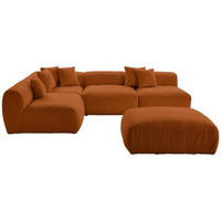 ECKSOFA inkl. Hocker in Flachgewebe, Teddystoff Rostfarben  - Rostfarben, Trend, Textil (235/315cm) - Livetastic