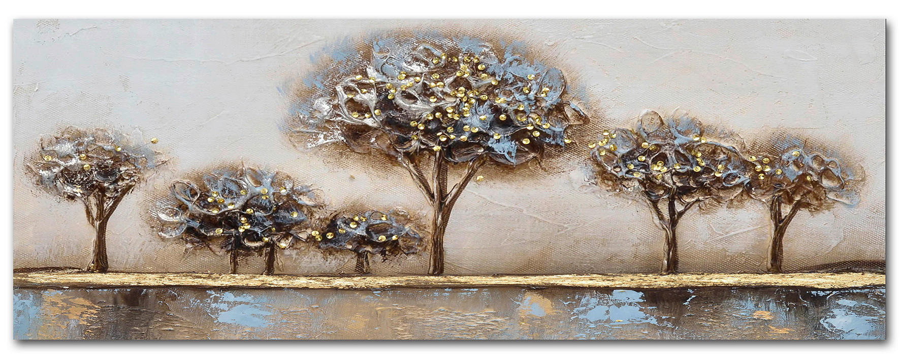 ÖLGEMÄLDE Bäume 150/55 cm  - Blau/Goldfarben, Natur, Holz/Textil (150/55cm) - Monee
