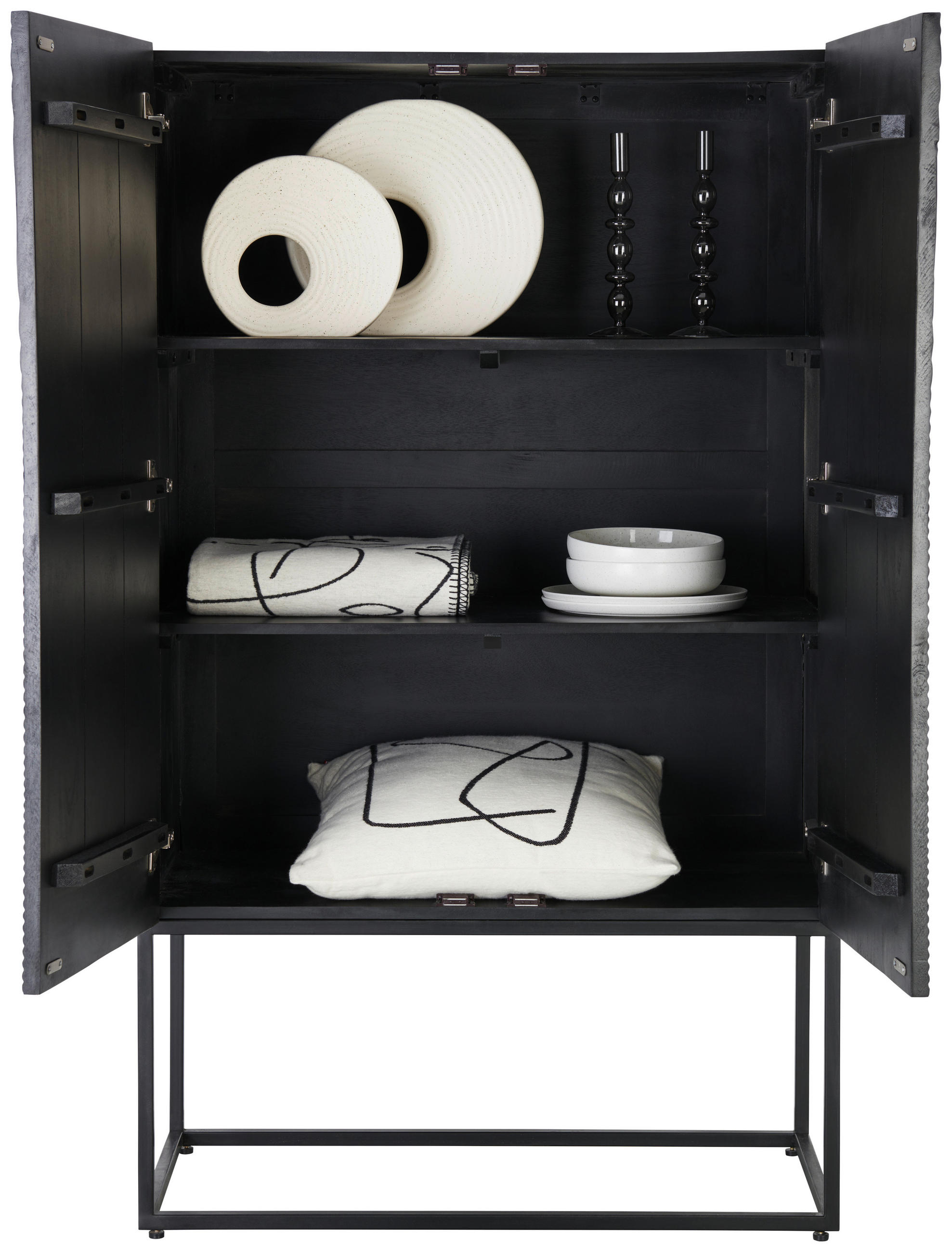 Thumbnail - Ambia Home Highboard, Schwarz, Holz, Mangoholz, vollmassiv, 2 Fächer, 90x150x45 cm, Typenauswahl, stehend, Wohnzimmer, K...