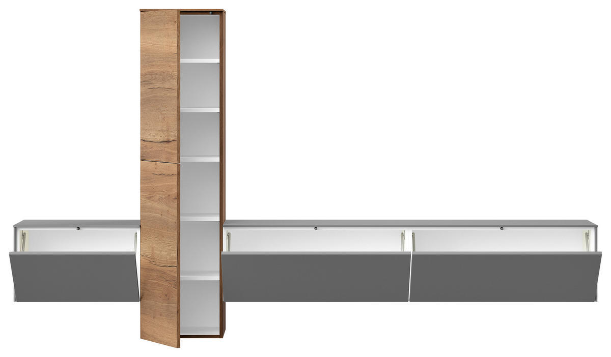 WOHNWAND  in Eichefarben, Schieferfarben  282/160/37 cm  - Schieferfarben/Eichefarben, Design, Holzwerkstoff (282/160/37cm) - Celina Home