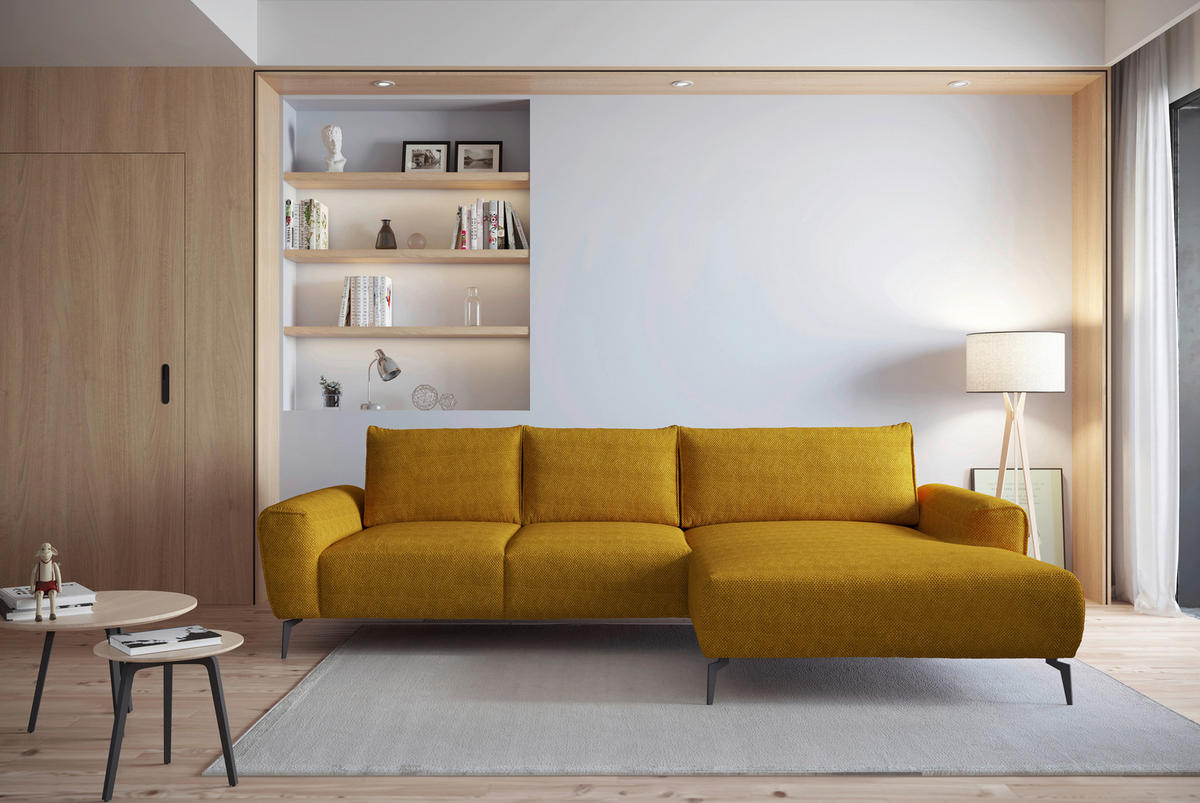ECKSOFA in Webstoff Gelb  - Gelb/Schwarz, Design, Textil/Metall (272/170cm) - Welnova