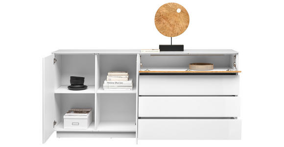 SIDEBOARD Weiß, Eichefarben  189/90/42 cm  - Eichefarben/Weiß, Design, Glas/Holz (189/90/42cm) - Novel