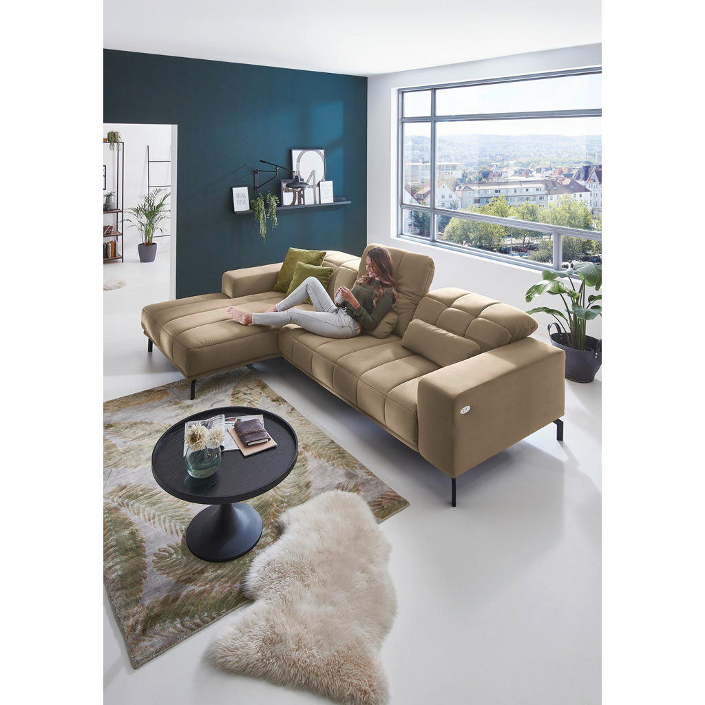 Thumbnail - Beldomo Style Ecksofa, Sand, Textil, 5-Sitzer, Ottomane links, L-Form, 293x195 cm, Goldenes M, Stoffauswahl, seitenverke...