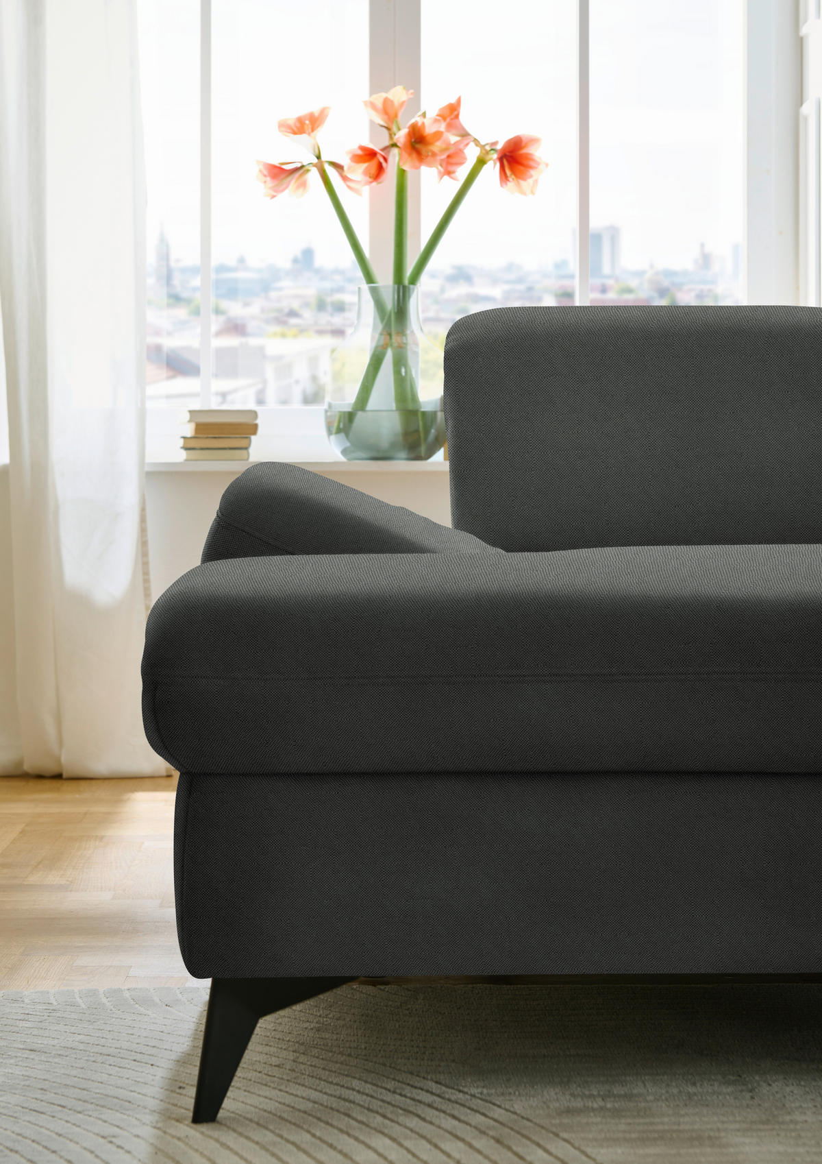 WOHNLANDSCHAFT  in Chenille Grau  - Schwarz/Grau, Design, Textil/Metall (198/364/255cm) - Beldomo Style